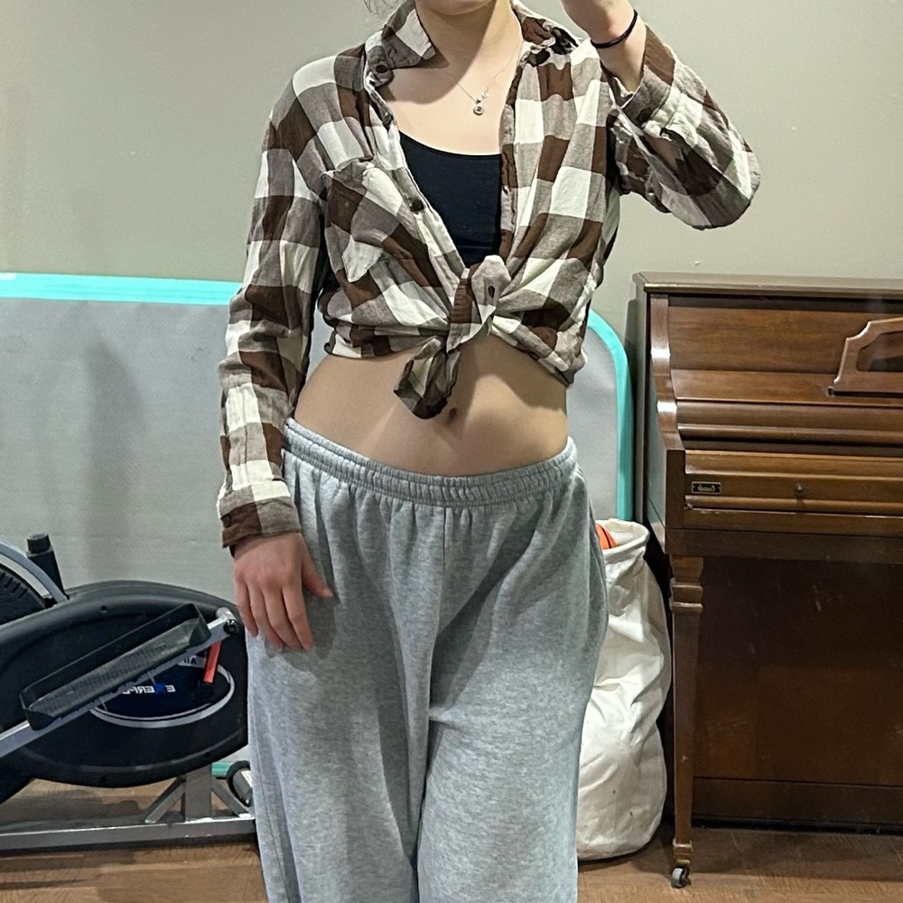 Super Flattering Divided Brown and White Plaid Light Weight Cardigan